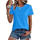 SMENG Women's Cotton Crewneck T-Shirts Short Sleeve Basic Solid Color Tee Classic-Fit Shirt Breathable Comfy Summer Top