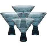 Fortessa Jupiter Beaded Hobnail Glass, 11.5 Ounce Martini (Set of 4), Cornflower Blue
