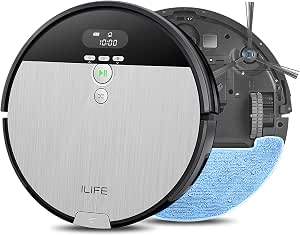 ILIFE V8s Robot aspirador y limpiador de fregona, cubo de basura grande de  25.4 fl oz, entrada de succión mejorada, camino de limpieza en zigzag,  pantalla LCD, horario, aspiradora robótica de autocarga, ideal para suelos  duros y pelo de  - Amazon.com