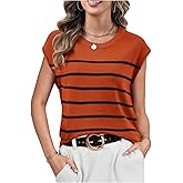 Neweek Women's Striped Knit Sleeveless Sweater Vests Crew Neck Lightweight Pullover Casual Loose Fit Spring Summer Top