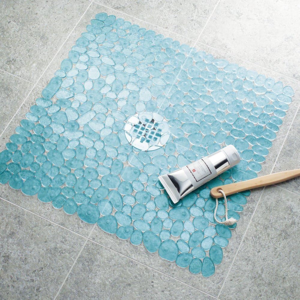 iDesign Pebblz Suction Non-Slip Square Bath Mat for Shower, Bathtub, Stall, 22" x 22", Blue: Home & Kitchen