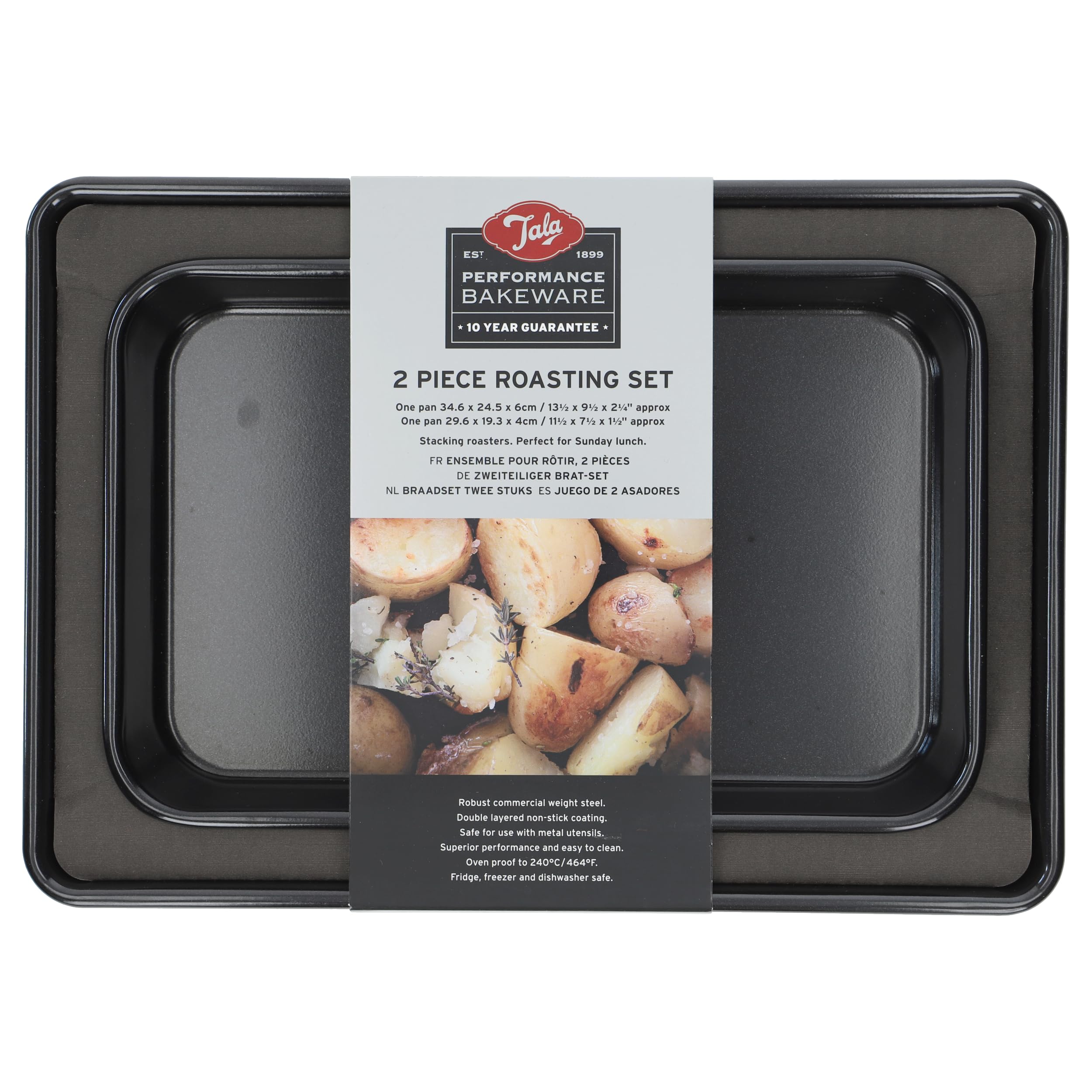 Tala Performance Set of 2 Roasting Pans, Professional Gauge Carbon Steel with Eclipse Non-Stick Coating, 34.5 x 24.3 x 6.10 cm and 29.4 x 19.1 x 4 cm