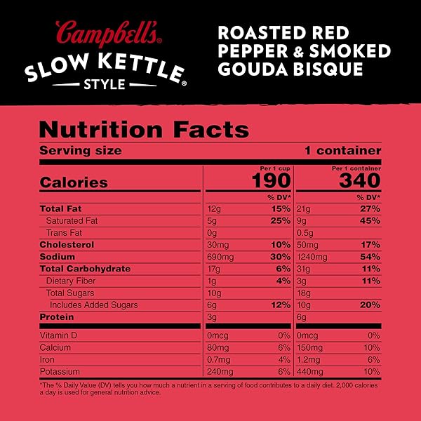 CAMPBELL’S SLOW KETTLE STYLE ROASTED RED PEPPER & SMOKED GOUDA BISQUE, 15.5 OZ. TUB (PACK OF 8)