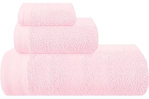 MALLONI HOME Ultra Soft 3 Pack Cotton Towel Set, Contains a Bath Towels 28x55 inch, a Hand Towels 16x24 inch & a Wash Coths 12x12 inch, Ideal Everyday use, Compact & Lightweight - Pink, Medium