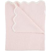 Mud Pie Children's Pink Scallop Chenille Blanket | Pink Baby Blankets For Girls
