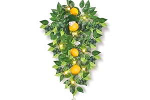 Duraaamo Lemon Teardrop Swag with Lights 20 Inch Artificial Lemon Wreath for Front Door Summer Garland Hanging Flower Teardrop Swag for Wedding Home Farmhouse Stairway Wall Party Decor