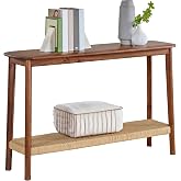 Calais Solid Wood Console Table with Woven Storage Shelf, Chestnut, 48 Inch | 2-Tier Narrow Sofa Table, Mid Century Modern Entryway Table for Living Room, Behind the Couch, Hallway, or Foyer by Alaterre