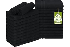 Utopia Towels Cotton Bleach Proof Salon Towel 16 by 27 inches, Bleach Safe Gym 100% Cotton Hand Towel, 24 Pack, Black