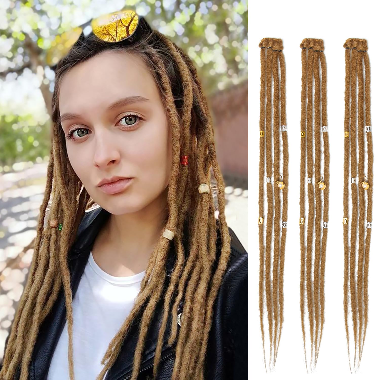 Dsoar Clip In Dreadlock Extensions 20 Inch 3PCS Handmade 0.6cm Synthetic Dreads with Clips Soft Crochet Loc Extensions(27#)