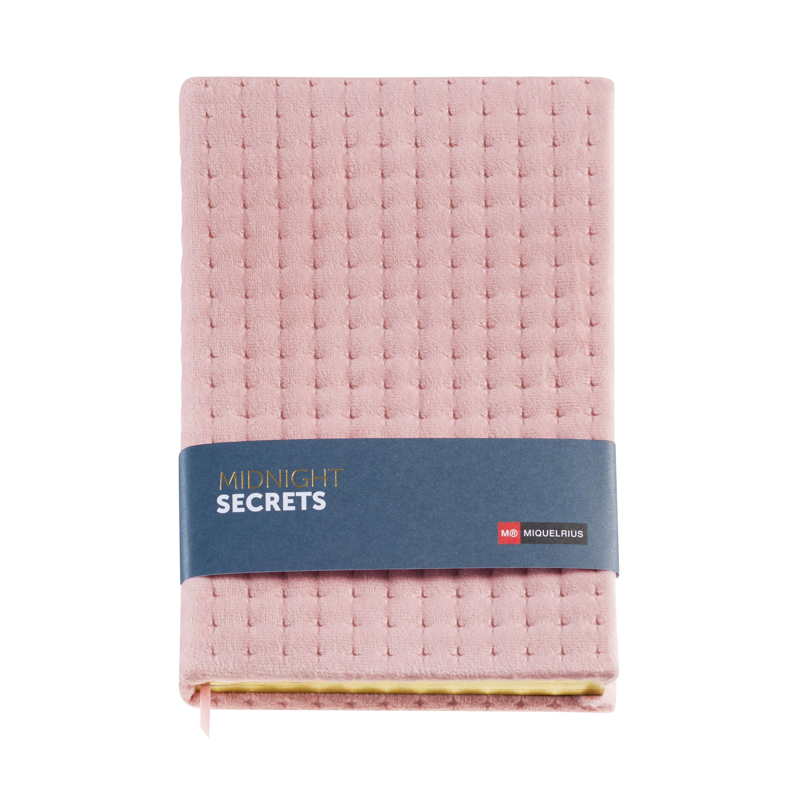 Miquelrius - A5 notebook (148 x 210 mm), white dotted interior, 80 sheets of 100 g/m², cardboard cover lined with velvet effect, copper-tinted cut, Midnight Secrets collection, Pink