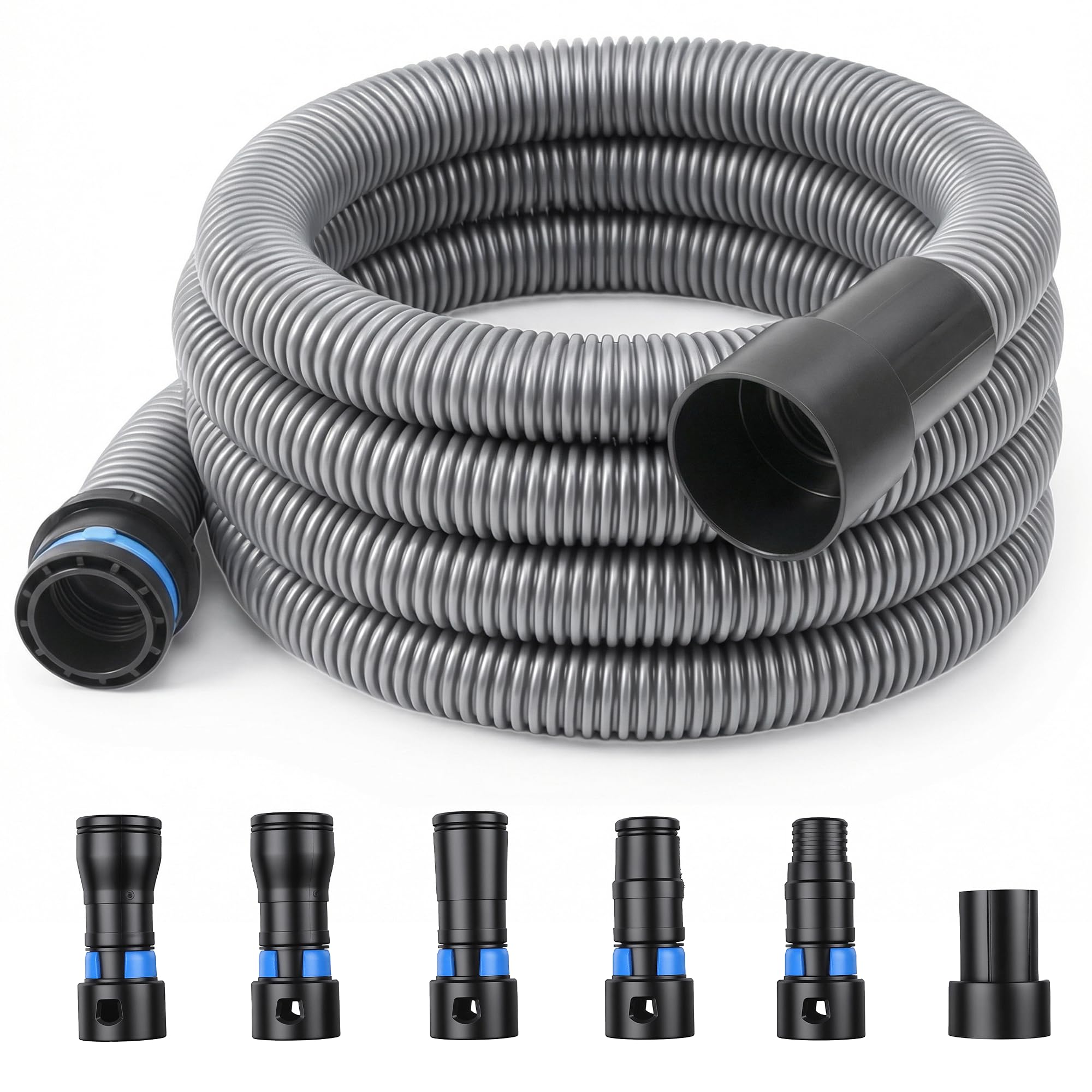 Photo 1 of 16FT Shop Vac Hose Extension,Commercial Dust Collection Hose Kit,1-1/4 Diameter TPE Vacuum Hose with 6 Adapters for Vacuums System,Compatible with Woodworking Power Tool and Sander by TOMOON
