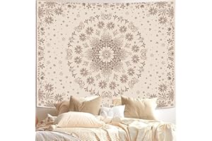 Fowocu Boho Floral Mandala Tapestry Wall Hanging Bohemian Flower Medallion Tapestry Aesthetic Beige Brown Hippie Indian Small Tapestries for Bedroom Living Room Dorm Decor 40 x 30 Inch