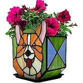 Entlityful Corgi Planter - Cute Stained Glass Dog Flower Pots, Plant Pot with Drainage, Succulent Planters, Corgi Gifts, Christmas Decorations