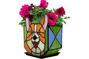 Entlityful Corgi Planter - Cute Stained Glass Dog Flower Pots, Plant Pot with Drainage, Succulent Planters, Corgi Gifts, Christmas Decorations