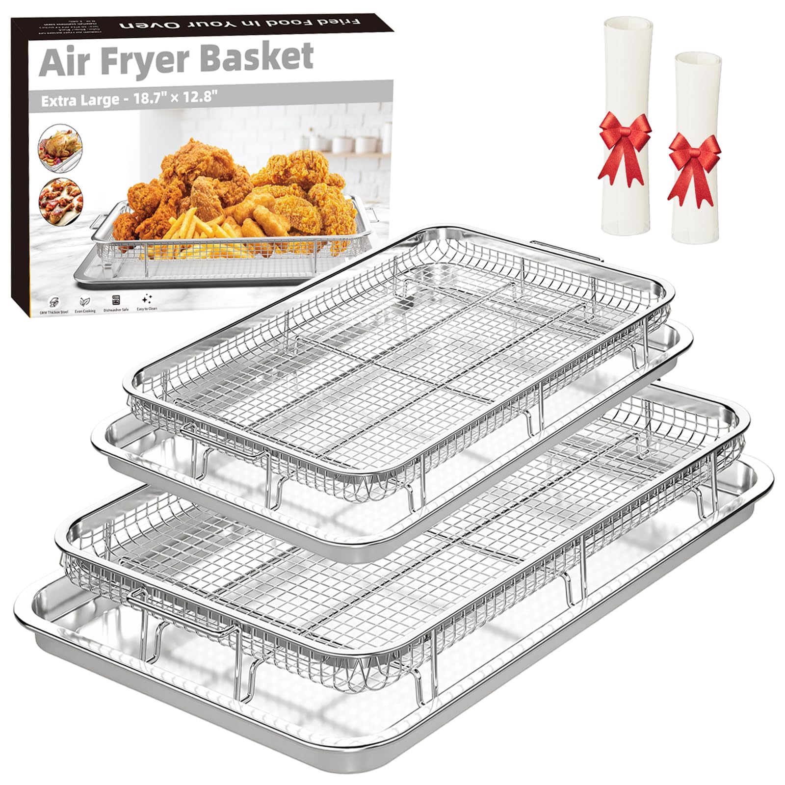 Air Fryer Basket for Oven, 2 Set Air Fryer Pan and