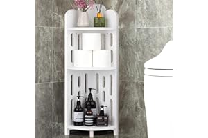 Meangood Bathroom Corner Shelf Stand, 3 Tier Solid Wood Display Shelf for Narrow Space, Shower Corner Shelf, Plant Stand Nightstand, for Living Room, Bedroom, Home Office, Elegant White