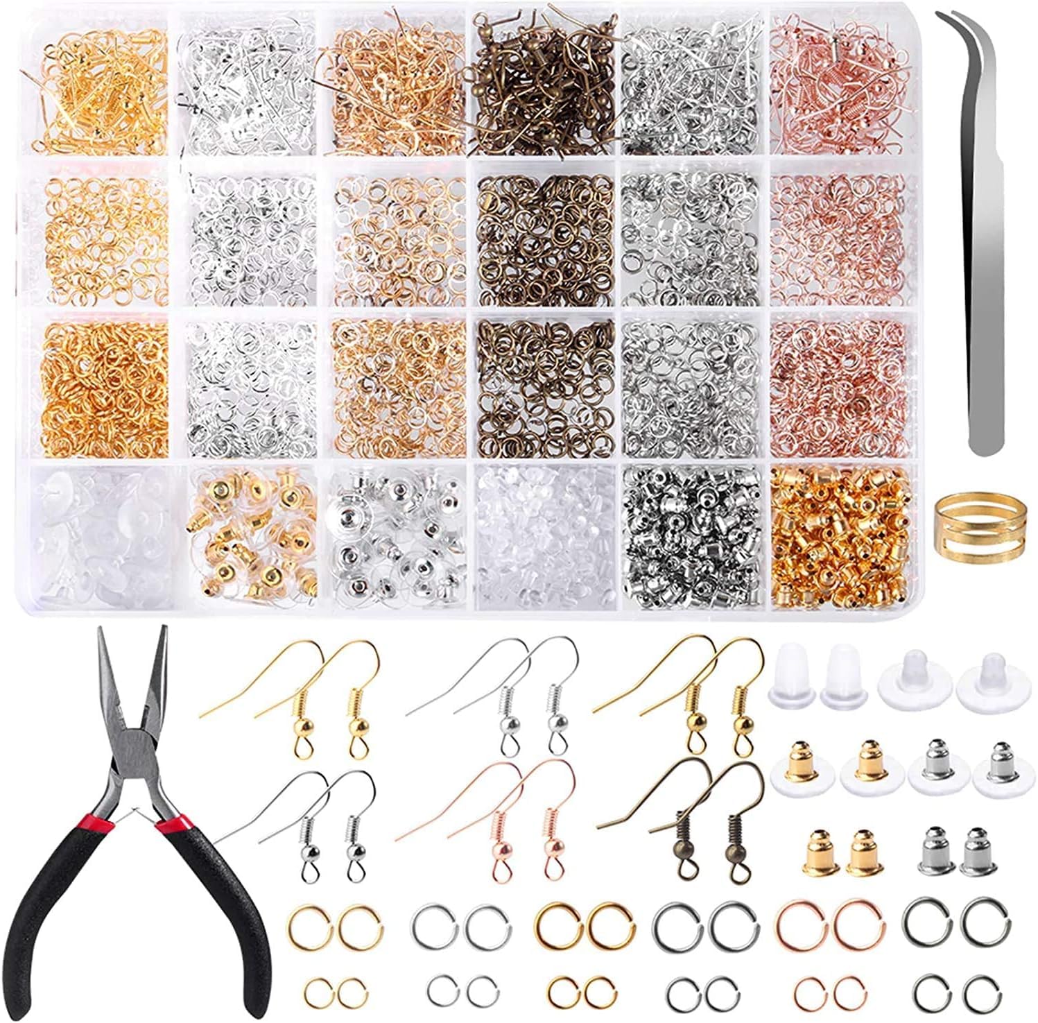 Queta 2490 Pieces Earring Hooks Earring Making Kit with Pliers and Tweezers for Jewellery Making and Repair, 6 Colours