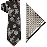 Geoffrey Beene Mens Classic Formal Casual Modern Pattern Design Textured Floral Necktie Pocket Square Set