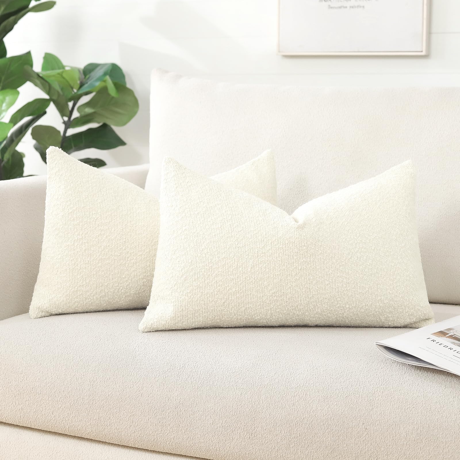 Artscope Pack of 2 Textured Boucle Cushion Covers Lumbar Pillow Cases Cozy Soft Decorative Couch Pillow Covers for Chair Sofa Bedroom Living Room Home Decor 30x50cm, Cream Beige