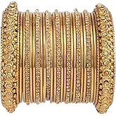 Efulgenz Indian Bangles for Women Oxidized Bangles Indian Jewelry Boho Crystal Rhinestone Gold Tone Oxidized Bollywood Wedding Crystal Bracelets Bangle Set (25 Pcs)