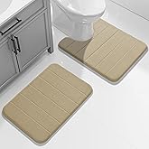 Yimobra U-Shaped Toilet Bath Mat Set 2 Piece - Soft Absorbent Quick Dry Memory Foam Bathroom Rugs, Machine Washable Non Slip Floor Carpet for Tub Shower & Single Sink (17x24 & 24x20, Pale Khaki)