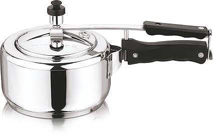 Vinod Cookware Induction Friendly Sandwich Bottom Inner Lid Pressure Cooker, 3 Liters, Silver