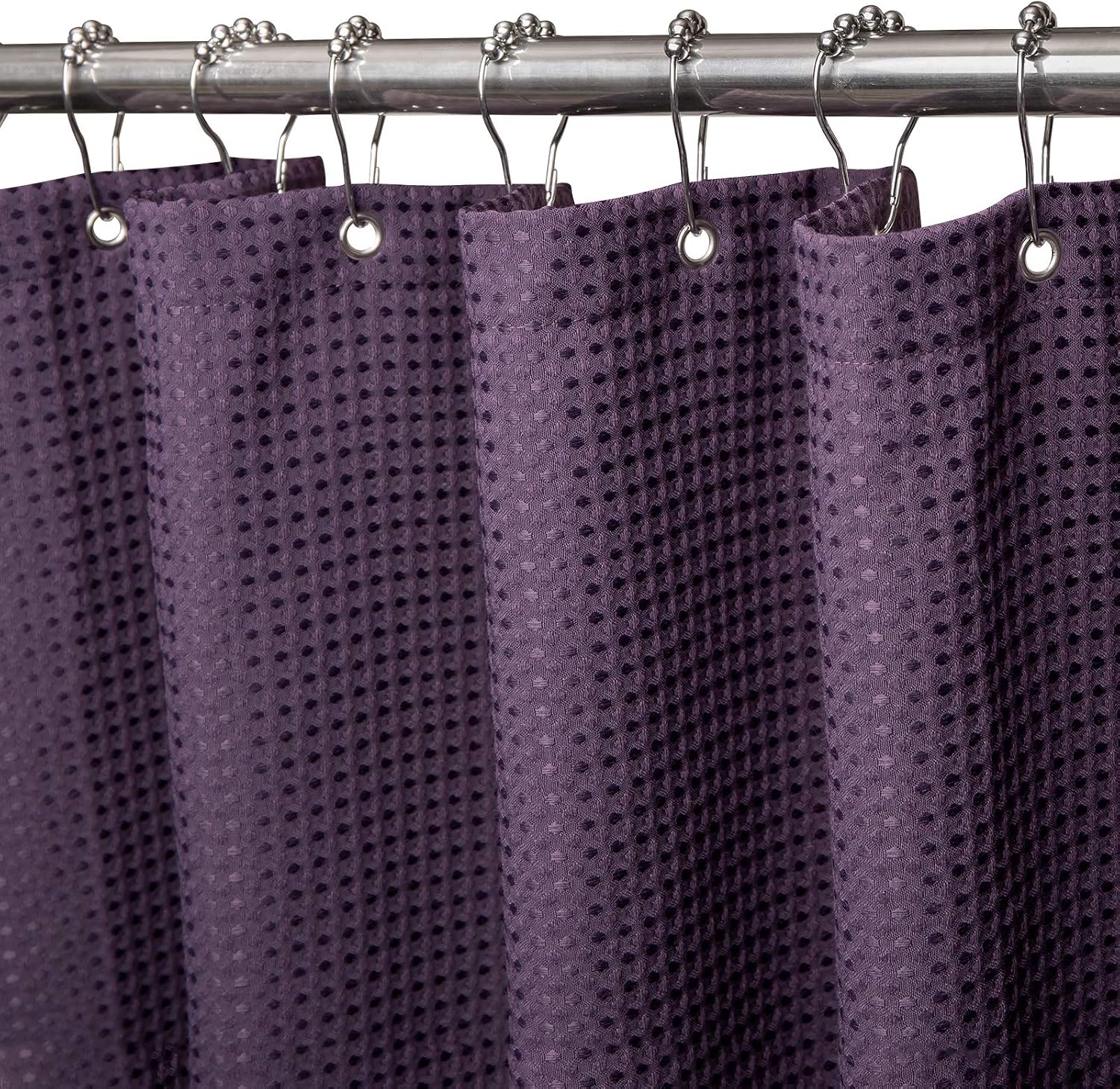 VANZAVANZU Shower Curtain for Bathroom with Metal Hooks Waffle Fabric Shower Curtain Heavy Duty Bath Curtain for Wet Room Bathtub Shower Stall Weighted Hem