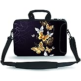 HYUTOTA 14 15 15.4 15.6 inch Messenger Bag Carrying Case Sleeve with Handle Accessory Pocket Fits 14 to 15-Inch Laptops/Notebook/Ebooks/Kids Tablet/Pad(Golden Butterflies)