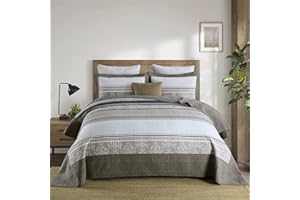 DDUOXIN 3 Piece Oversized King Bedspread 128"x120" - 100% Cotton California King Quilt with 2 Pillow Shams, Farmhouse Lightweight Bedspreads for King Bed, Charcoal Brown Gray Beige, Cal King