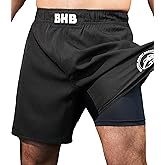 Boxing Honey Badger 2-in-1 BJJ MMA Fight Shorts Built-in Compression Lining: Grappling, Brazilian Jiu Jitsu, No-Gi Shorts