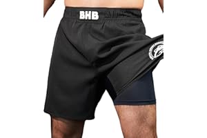 Boxing Honey Badger 2-in-1 BJJ MMA Fight Shorts Built-in Compression Lining: Grappling, Brazilian Jiu Jitsu, No-Gi Shorts