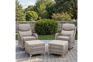Bellefurn Swivel Patio Chairs Sofa Set of 4 with 6" Thick Cushion - Wicker Outdoor Swivel Rocker Patio Chair with Side Table, High Back Comfortable Outdoor Glider Chairs - Grey Wicker | Grey Cushions