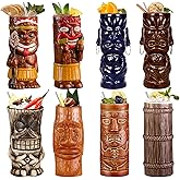SUN GKOTTA Cocktail Tiki Mugs Set Of 8 - Cute Ceramic Hawaiian Style Cocktail Glasses For Party And Tropical Tiki Bar,Mai Tai Drinkware
