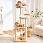 797Audio Modern Solid Wood Cat Tree Tower, 49" Tall Cat Tree with Sisal Scratching Posts and Capsule for Adult Cats, Natural Oak Wooden Cat Tower,Aesthetic Multi-Level Cat Climbing Tree for Indoor Cat