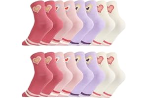 Jspupifip Kids Girls Crew Athletic Socks with Retro Stripes Hearts Cartoon Patterns for Running Sport Outdoor