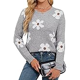 Libsorge Womens Oversized Cute Flower Sweater Winter 2025 Trendy Ladies Dressy Fuzzy Knit Crew Neck Long Sleeve Pullover Top
