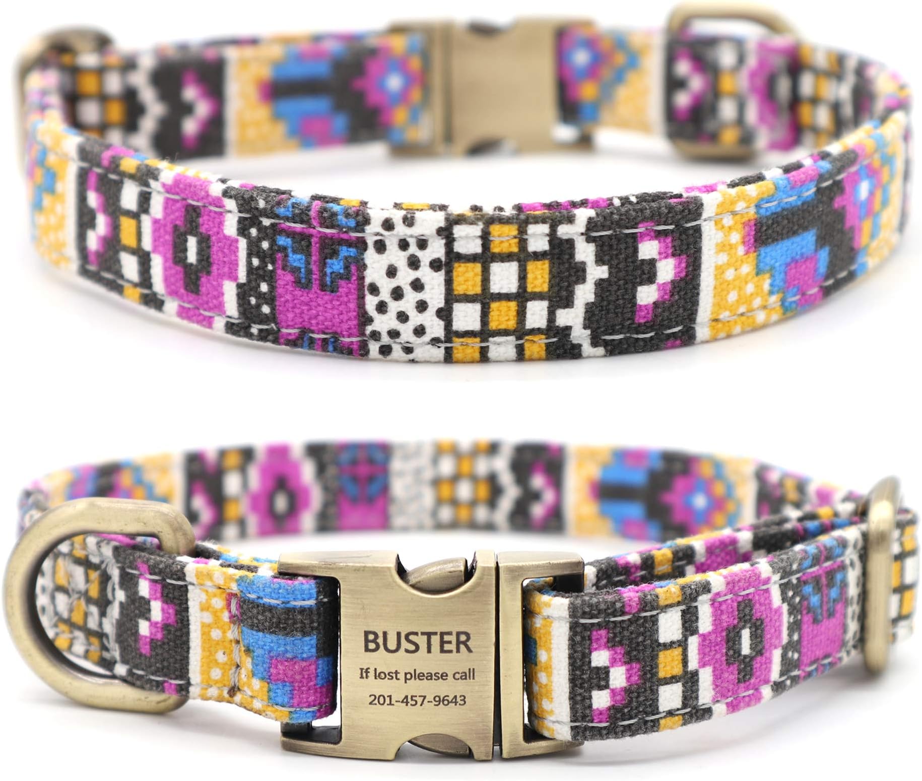 Youyixun Customized Nylon Dog Collar, Personalized Dog Collar Engraved with Name and Phone Number,Adjustable ID Dog Collar with Quick-Release Buckle