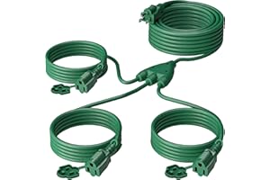 EVERSIMPLEINC Stright 1 to 3 Splitter Extension Cord (Combined 40 FT, End to End 28 FT), 3 Prong Plug with 3 Extended Outlets, with Weatherproof Covers for Indoor and Outdoor,16AWG/3C SJTW, ETL Listed