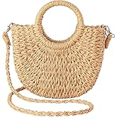 JOLLQUE Straw Beach Bag for Women, Summer Handwoven Tote Bags Purse with Tassel,Top Handle Straw Woven Handbag Clutch