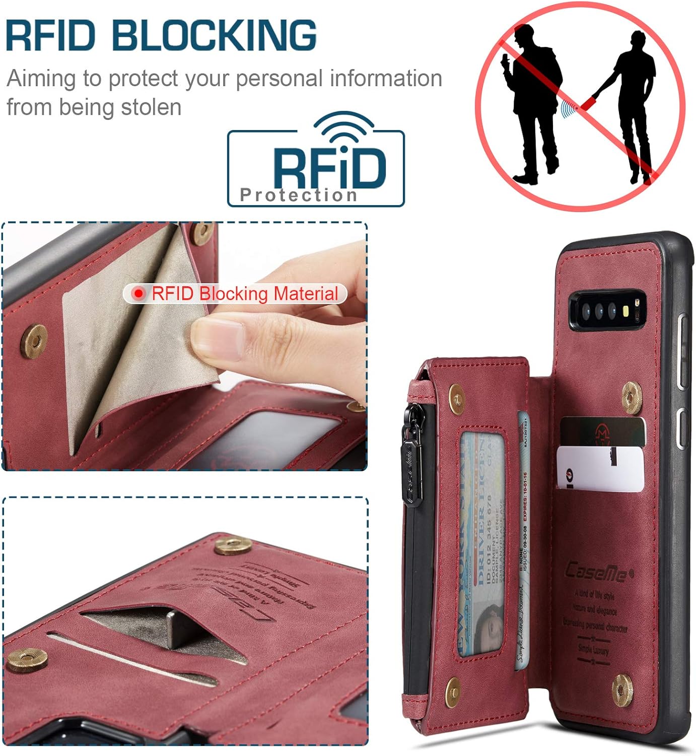 UFinetech 2-in-1 Samsung Galaxy S10e Case Wallet Leather TPU Flip Stand Magnetic Card Holder Waterproof Zipper RFID Blocking Designer Luxury Stylish 2020 Purse Holster Cover for Samsung Galaxy S10e - Image 5