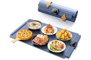 ONIKK Warming Mat for Food - Silicone Electric Warming Tray with 5 Level Temperature and 4 Hours Timer, Roll Up Buffet Hot Plates Heat Pad,Food Warmers for Parties, Gatherings (Blue)