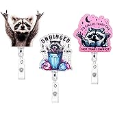 Zkptops 3Pcs Funny Raccoon Badge Reel Cute Nurse Badge Reel with Retractable Alligator Clip Badges Holder Buddy for Nurses Doctors ID Card Decor Acrylic Name Tag Humor Badges Accessories for Gifts