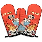 zcyhtqp, I am Fine, Funny Silicone Non-Slip Oven Mitts and Pot Holders Sets of 2, Multi Oven Mitt, Bake Lover Gift, Kitchen Gift for Women, Perfect for Kitchen,Cooking,Baking,Grilling