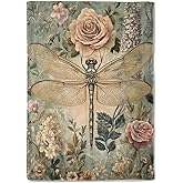coedoaes Retro Dragonfly and Rose Fleece Blanket - 50x60in Vintage Floral Throw Blankets,Soft Cozy Lightweight, Ideal for Living Room Home Farmhouse Decor and Kids Women Girls Spring Gifts