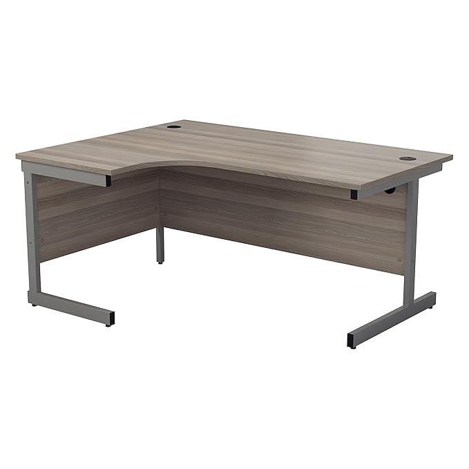 Office Hippo Ideal Left Corner Desk, Grey Oak, Silver Frame, 180 cm
