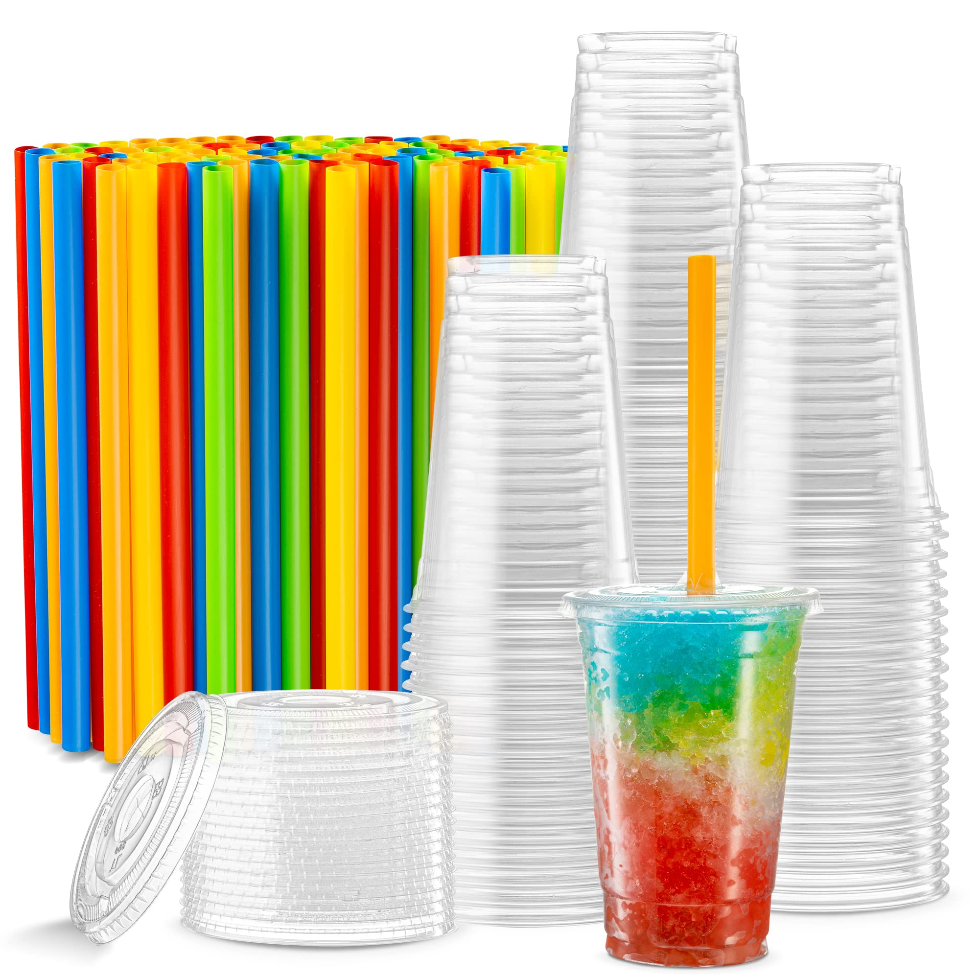 ELEGANT DISPOSABLES [40 Sets - 20 Oz] Crystal Clear PET Plastic Cups With Flat Lids & Straws for Iced Coffee, Cold Drinks, Milkshake, Slush Cups, Smoothy's, Slurpee, Party's, Plastic Disposable Cups
