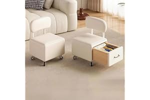 White,12.8" Square Ottoman with Storage, Small Storage Ottoman Foot Rest with Drawer & Solid Wood Frame, Faux Leather Foot St