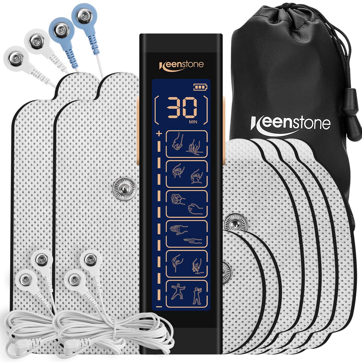 Tens Machine, Keenstone EMS Massager Dual Channel, Electronic Pulse Muscle Stimulator Therapy Device for Pain Management and Rehabilitation, Back Neck Stress and Muscle Relief, 6 Modes & 8 Pads