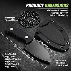 SPITZKANTE 5.5" Tactical Neck Knife P-DA, Mini EDC