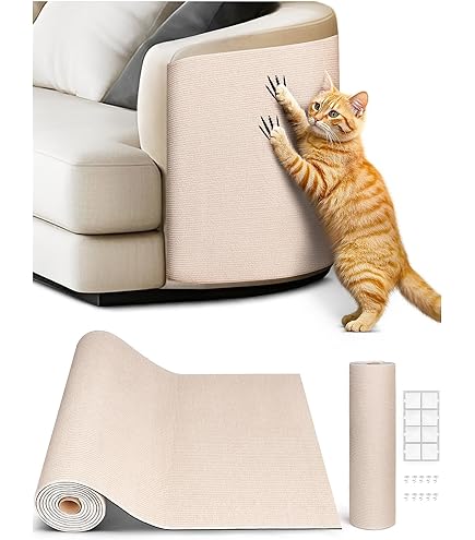 Cat Scratching Mat 118\" X 15.8\" Trimmable Self-Adhesive Cat Carpet Highly Viscous Cat Scratch Pad Replacement Cat Tree Shelves Couch Furniture Diy Prot